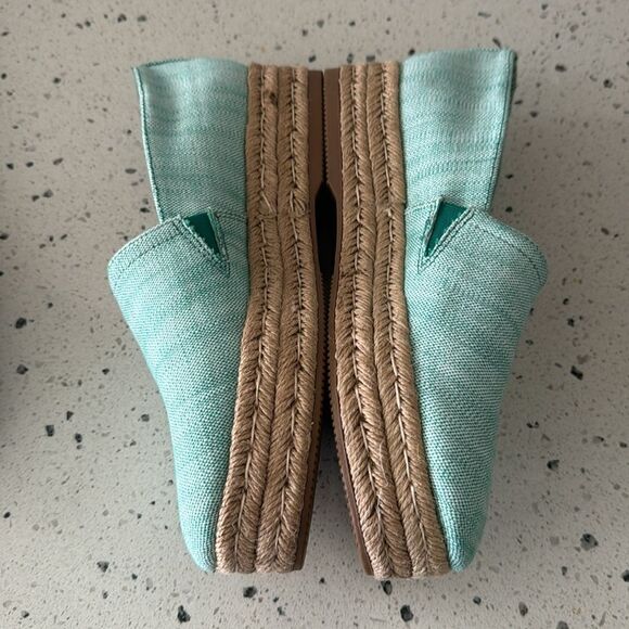 Naturalizer Thea 3 Turquoise Linen Espadrille Platform Slip On Loafers Size 8.5M - Picture 11 of 12